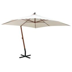 Parasol suspendu avec poteau en bois 300x300 cm blanc alsavelo