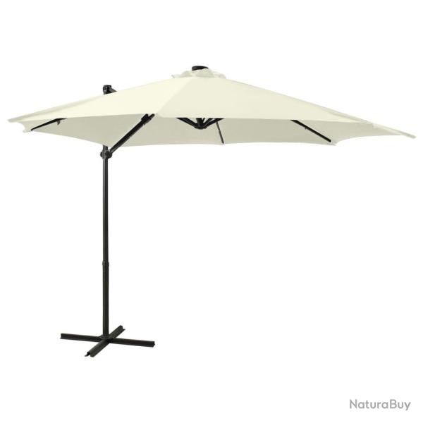Parasol de jardin en porte--faux et mt et lumires LED sable alsavelo