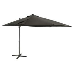Parasol de jardin en porte-&agrave;-faux avec m&acirc;t et lumi&egrave;res LED alsavelo