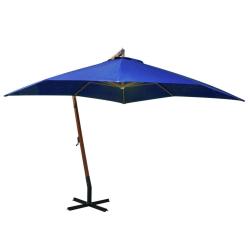 Parasol de jardin suspendu avec m&acirc;t bleu azur&eacute; bois de sapin