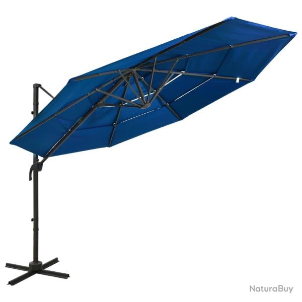 Parasol de jardin � 4 niveaux avec m�t en aluminium bleu azur�