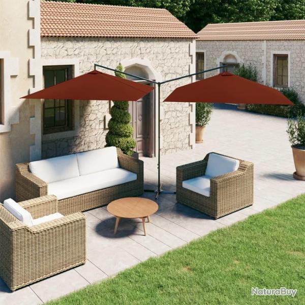 Parasol de jardin double et m�t en acier terre cuite 600x300 cm