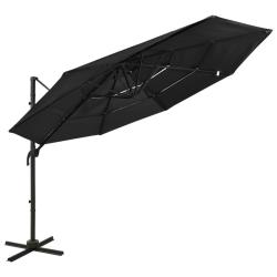 Parasol de jardin &agrave; 4 niveaux avec m&acirc;t en aluminium noir 3x3 m alsavelo