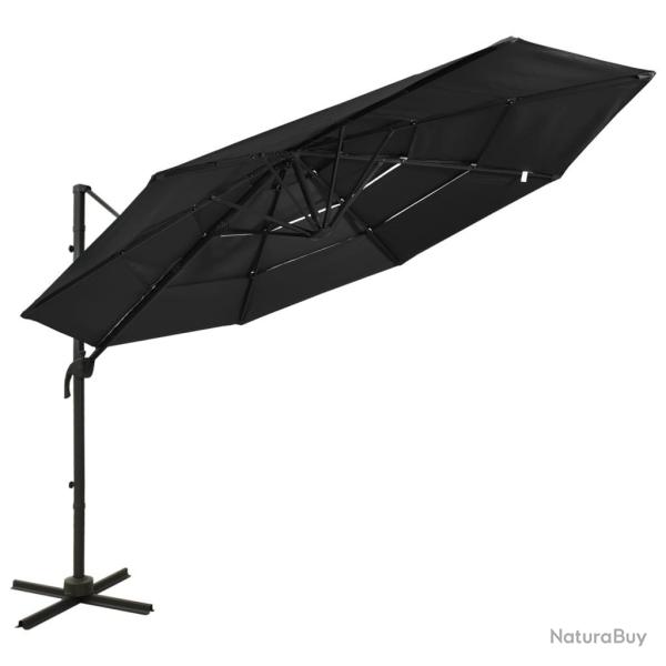 Parasol de jardin � 4 niveaux avec m�t en aluminium noir 3x3 m