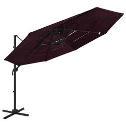 Parasol de jardin &agrave; 4 niveaux m&acirc;t en aluminium rouge bordeaux
