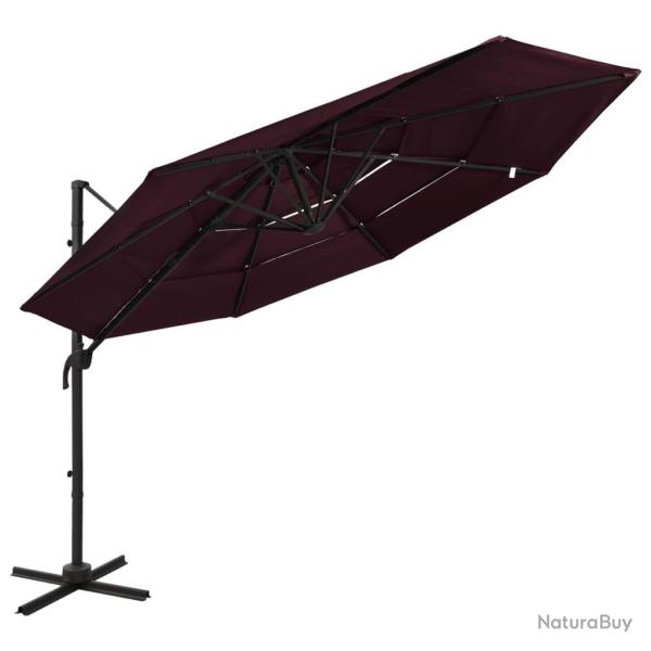 Parasol de jardin � 4 niveaux m�t en aluminium rouge bordeaux