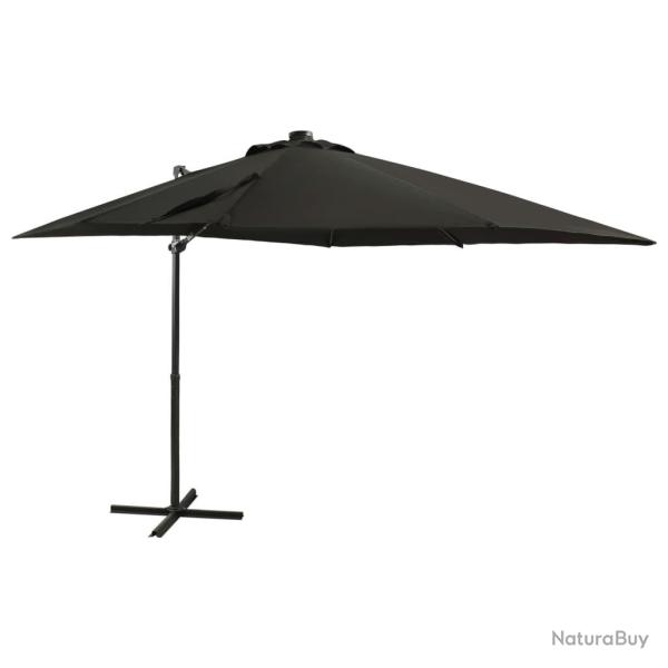 Parasol de jardin en porte--faux et mt et lumires LED noir alsavelo