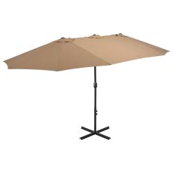 Parasol d'ext&eacute;rieur et poteau en aluminium 460x270 cm taupe alsavelo