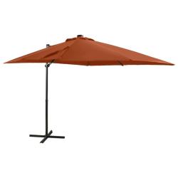 Parasol de jardin en porte-&agrave;-faux avec m&acirc;t et lumi&egrave;res LED alsavelo