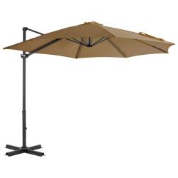 Parasol de jardin en porte-&agrave;-faux et poteau en aluminium taupe alsavelo