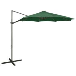 Parasol de jardin en porte-&agrave;-faux et m&acirc;t et lumi&egrave;res LED vert