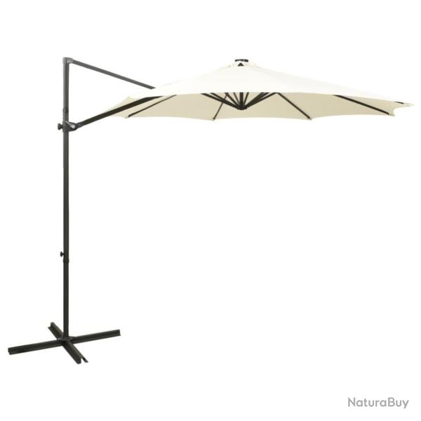 Parasol de jardin en porte-�-faux et m�t et lumi�res LED sable alsavelo