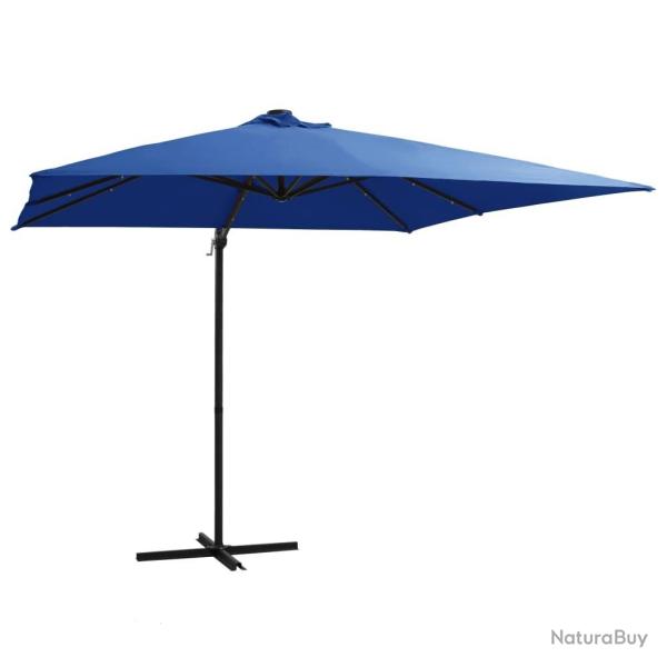 Parasol de jardin en porte-�-faux lumi�res LED et m�t en acier
