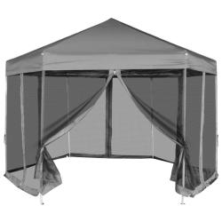 Chapiteau hexagonal avec 6 parois lat&eacute;rales Gris 3,6x3,1 m