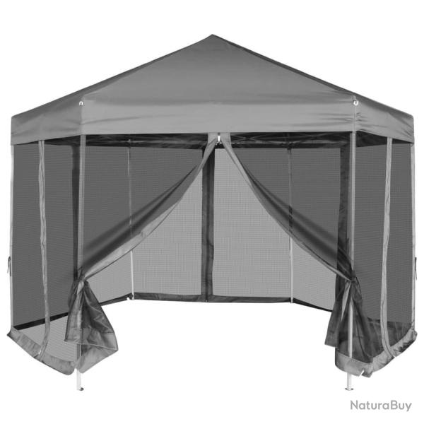 Chapiteau hexagonal avec 6 parois lat�rales Gris 3,6x3,1 m