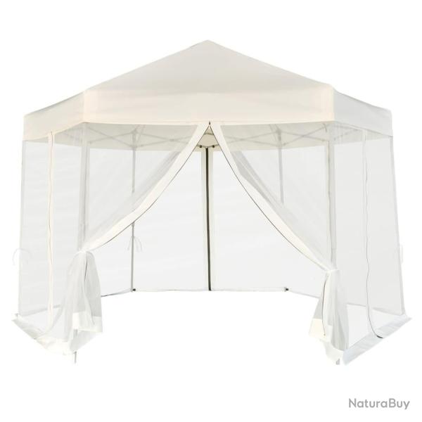 Chapiteau hexagonal et 6 parois lat�rales 3,6x3,1 m Blanc cr�me alsavelo