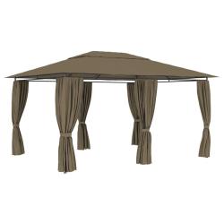 Chapiteau de jardin avec rideaux 4x3 m Taupe 180 g/m&sup2;
