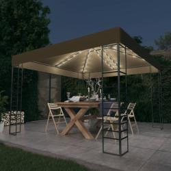 Chapiteau avec guirlande lumineuse &agrave; LED 3x3 m Taupe