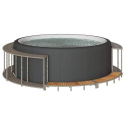 Cadre de bain &agrave; remous rangement et marche gris r&eacute;sine tress&eacute;e