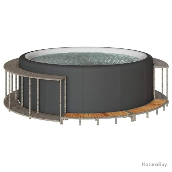 Cadre de bain � remous rangement et marche gris r�sine tress�e