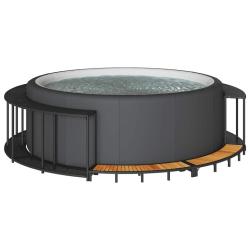Cadre de bain &agrave; remous rangement et marche noir r&eacute;sine tress&eacute;e