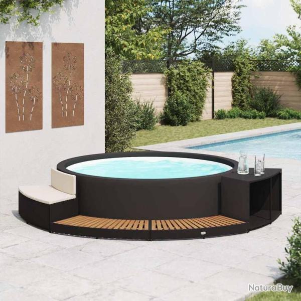 Cadre de spa noir r�sine tress�e et bois d'acacia
