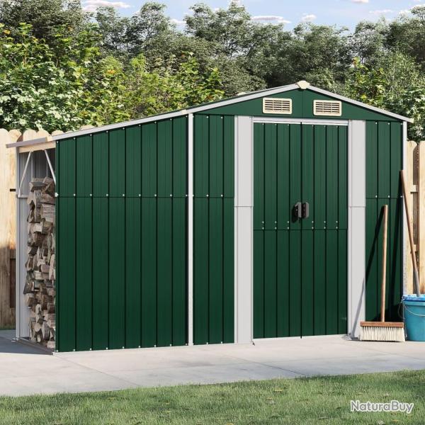 Abri de jardin vert 277x93x179 cm acier galvanis alsavelo