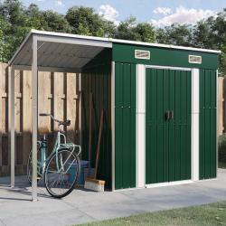 Abri de jardin avec toit prolong&eacute; vert 277x110,5x181 cm acier