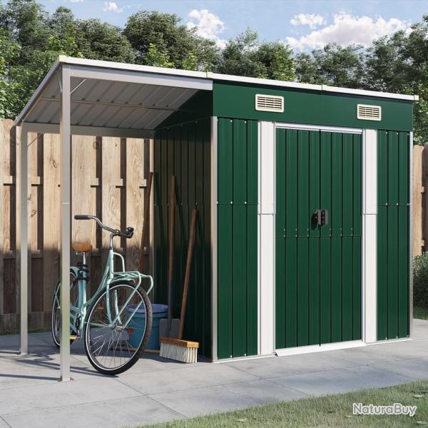 Abri de jardin avec toit prolong� vert 277x110,5x181 cm acier