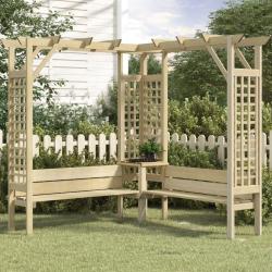 Pergola d'angle avec banc Bois de pin impr&eacute;gn&eacute;