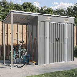 Abri de jardin avec toit prolong&eacute; gris clair 277x110,5x181 cm