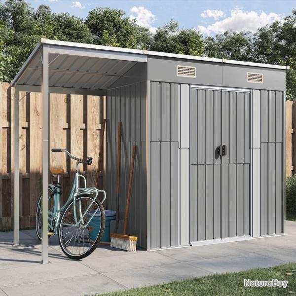 Abri de jardin avec toit prolong gris clair 277x110,5x181 cm alsavelo