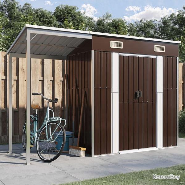 Abri de jardin avec toit prolong� marron 277x110,5x181 cm acier