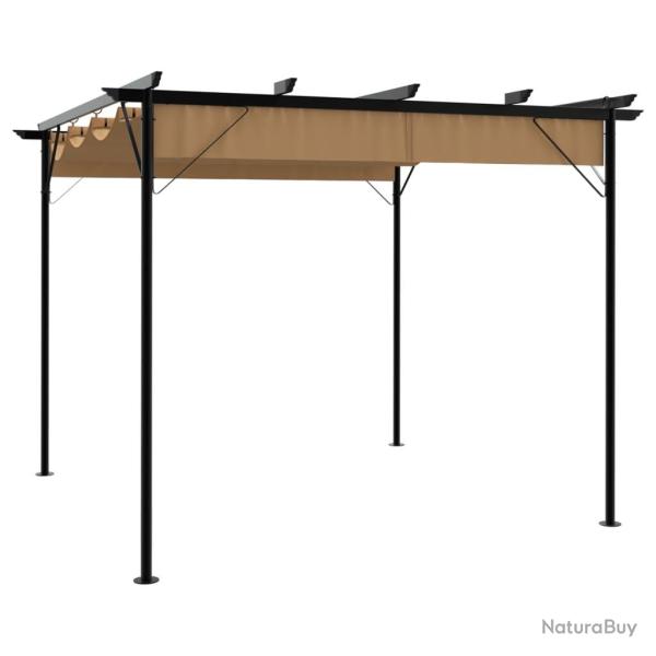 Pergola avec toit rtractable taupe 3x3 m acier 180 g/m alsavelo