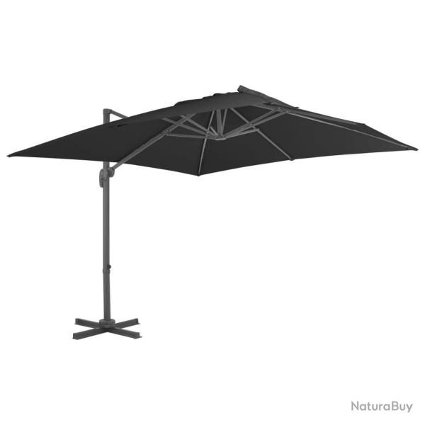 Parasol de jardin en porte--faux avec mt en aluminium noir alsavelo