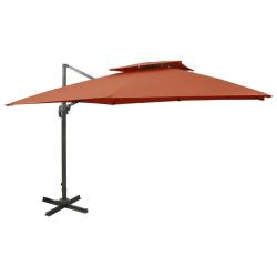 Parasol de jardin en porte-&agrave;-faux avec double toit terre cuite