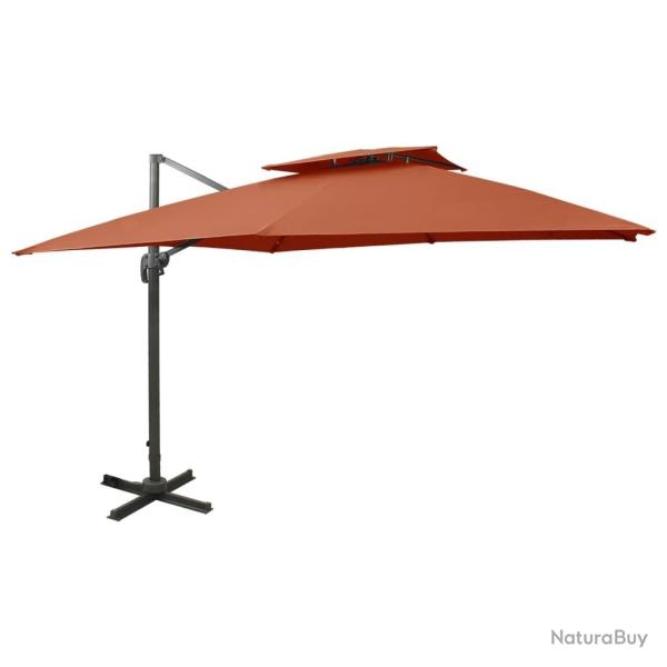 Parasol de jardin en porte-�-faux avec double toit terre cuite