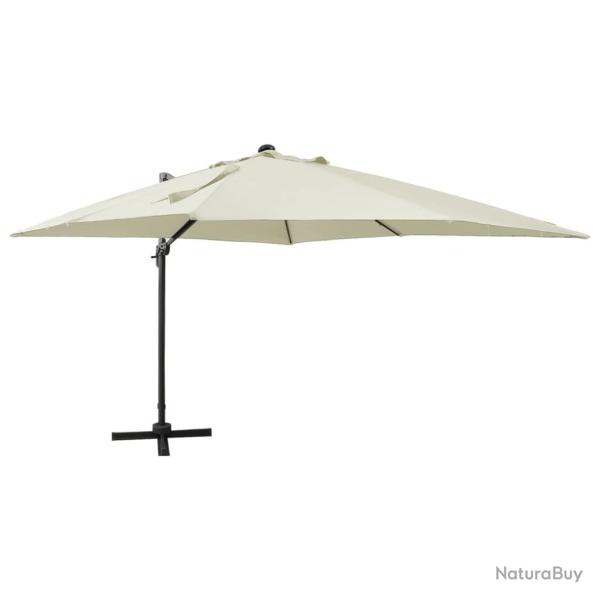 Parasol de jardin en porte-�-faux et m�t et lumi�res LED sable