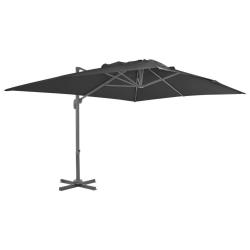 Parasol de jardin en porte-&agrave;-faux avec m&acirc;t en aluminium noir alsavelo