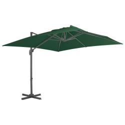 Parasol de jardin en porte-&agrave;-faux et poteau en aluminium vert alsavelo