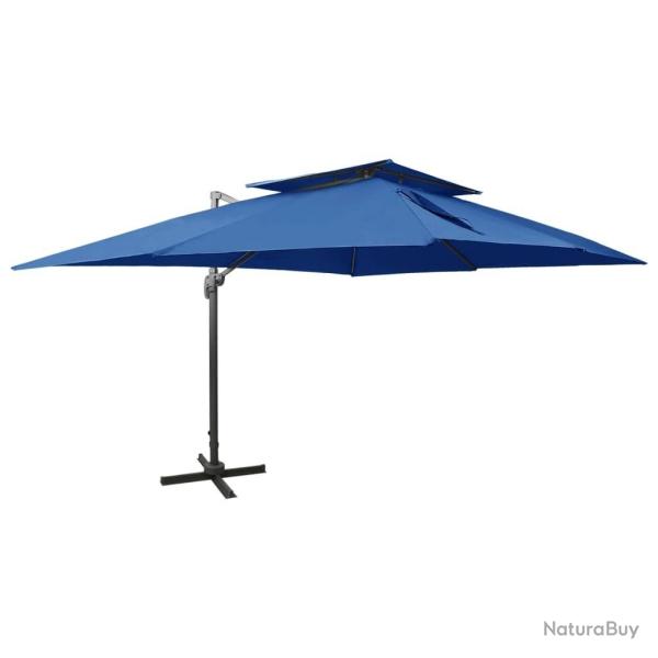 Parasol de jardin en porte-�-faux avec double toit bleu azur�