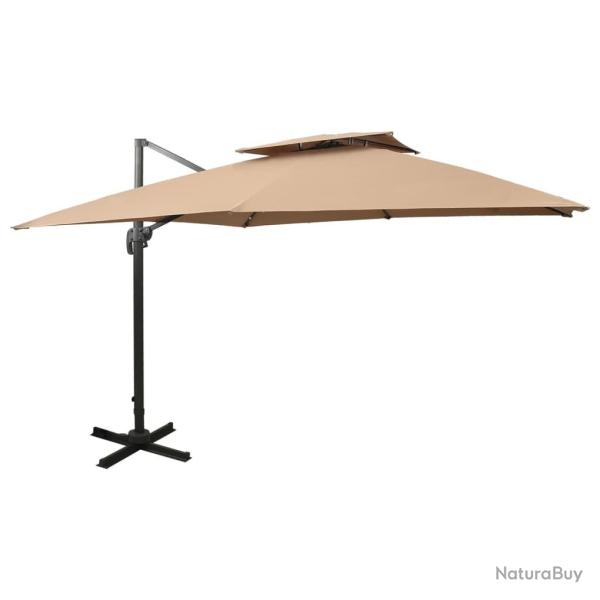 Parasol de jardin en porte-�-faux avec double toit taupe