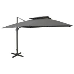 Parasol de jardin en porte-&agrave;-faux avec double toit anthracite alsavelo