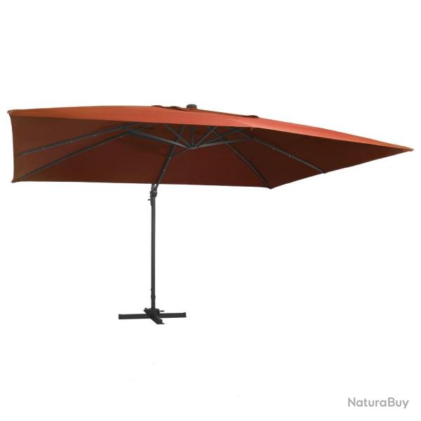 Parasol de jardin en porte-�-faux avec lumi�res LED terre cuite alsavelo