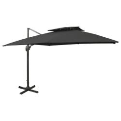 Parasol de jardin en porte-&agrave;-faux avec double toit noir