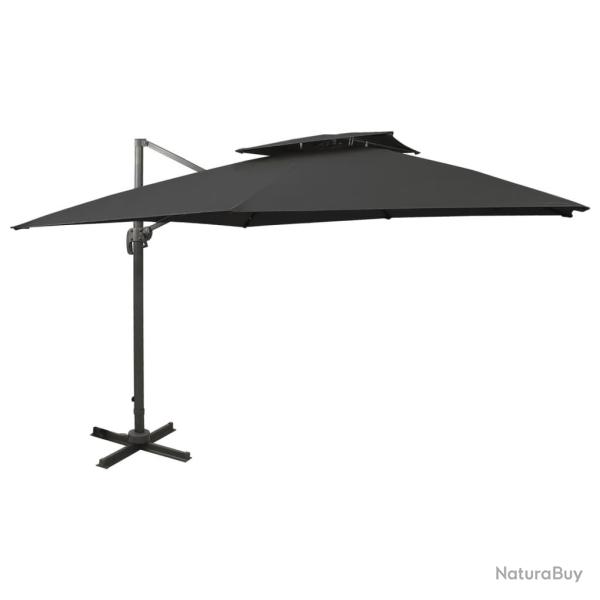 Parasol de jardin en porte-�-faux avec double toit noir