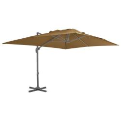 Parasol de jardin en porte-&agrave;-faux et poteau en aluminium taupe