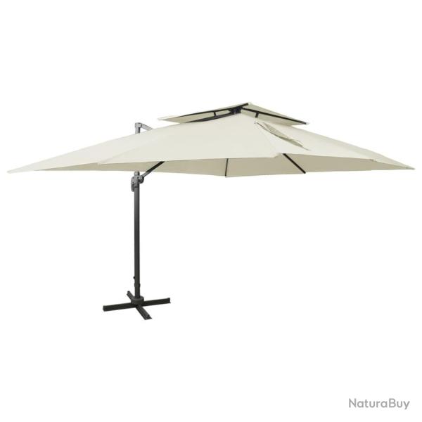 Parasol de jardin en porte-�-faux avec double toit sable