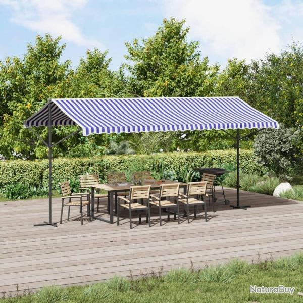 Auvent autoportant bleu et blanc 500x300 cm tissu et acier alsavelo
