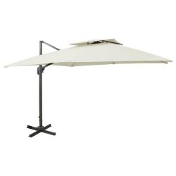 Parasol de jardin en porte-&agrave;-faux avec double toit sable